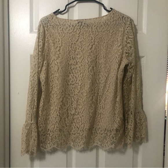 NWT Adrienne Vittadini Tan Lace Bell Sleeve Top Women’s Size S - Picture 3 of 13